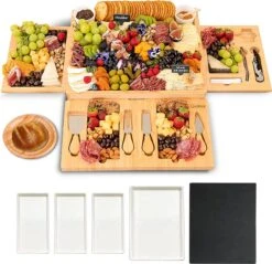 Tapasplank - Borrelplank - Serveerplank - Kaasplank - Hapjesplank - Inclusief Kaasmesjes - Taspasplank Bamboe - Borrelplank Rond - Inclusief Ebook - 41 Cm