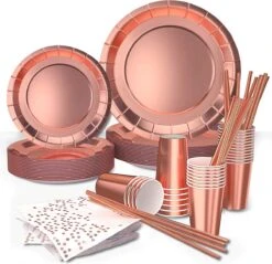 Partizzle 25 Pers. Wegwerp Servies Set - Verjaardag Bruiloft Sweet 16 Huwelijk Versiering - Borden Bekers Feestartikelen - Rose Goud Feest