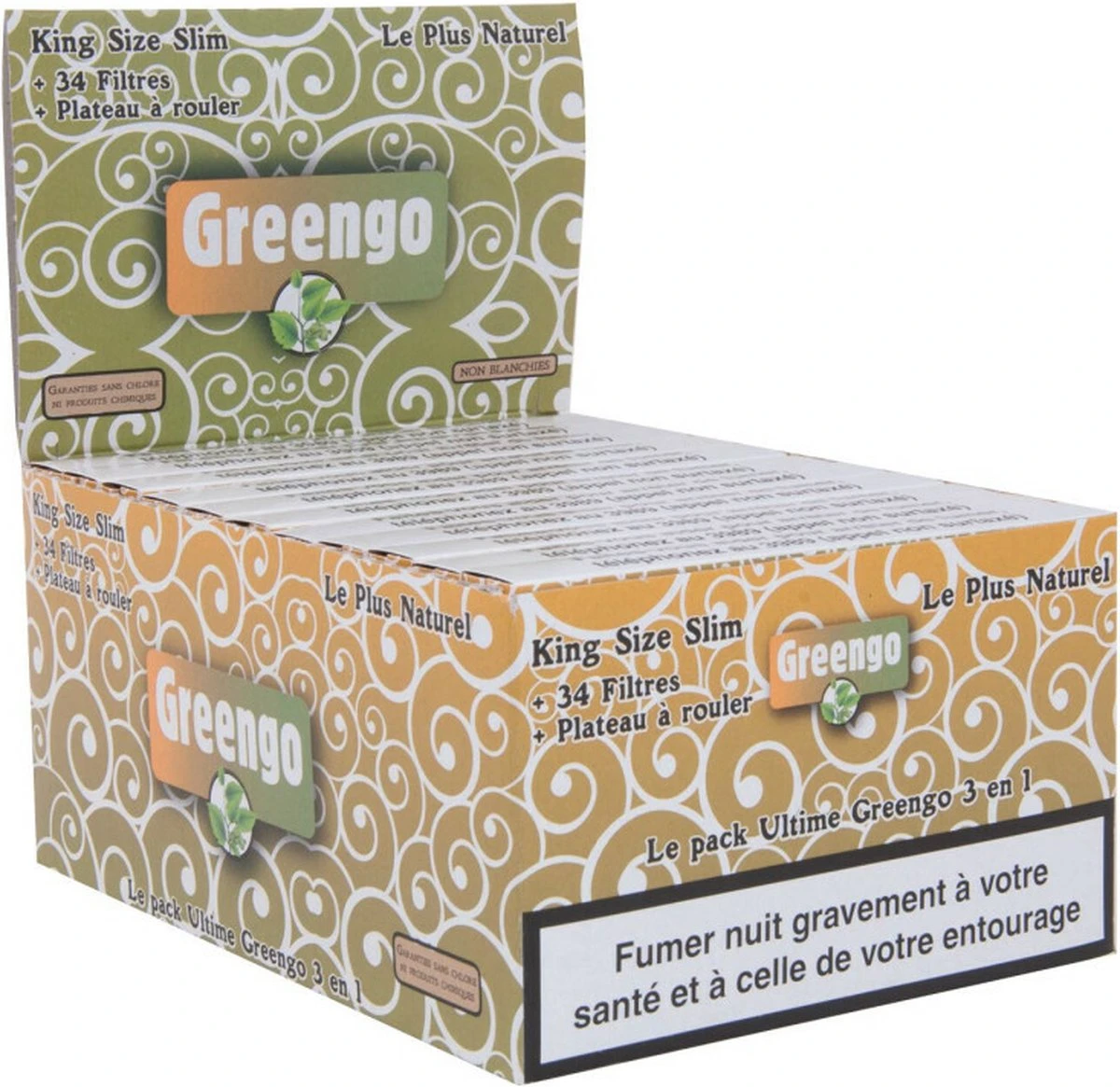 Greengo - Greengo Unbleached King Size Slim 3 In 1 - Franse Beschrijving - Lange Vloei En Tips - Doos 22 Stuks 1 Greengo - Greengo Unbleached King Size Slim 3 In 1 - Franse Beschrijving - Lange Vloei En Tips - Doos 22 Stuks