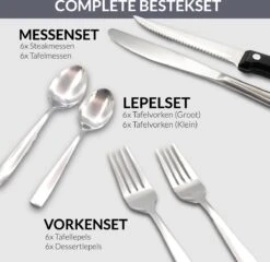 Master Knives 6 Persoons Bestekset (36-delig) - Lepels, Messen, Vorken & Steakmessen - Vaatwasserbestendig - Zilver / RVS -Merkloos Verkoopwinkel 1200x1166