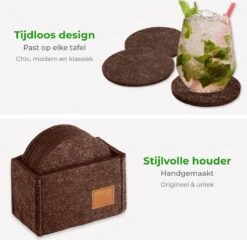 Soothe Onderzetters Voor Glazen - Vilt 10 Stuks – Bruin – Onderzetters Met Houder – Handgemaakt - Hittebestendig, Absorberend En Duurzaam -Merkloos Verkoopwinkel 1200x1167 8