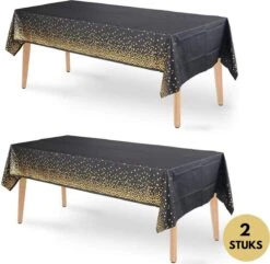 Pazzo Festa - Wegwerp Tafelkleed - 2 Stuks - Zwart - Goud - Vlek & Geurvrij - Verjaardagen - Kerst - Gender Reveal - Baby Shower - Party's -