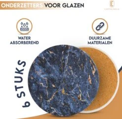Castagnola Keramische Onderzetters Met Houder – Onderzetters Voor Glazen – Onderzetters Design – Onderzettersset – Drink Onderzetters – Keramisch – Kurk – Set Van 6 – Blauw/Goud -Merkloos Verkoopwinkel 1200x1172 11