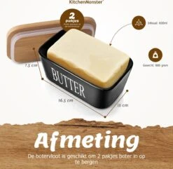 KitchenMonster® Botervloot Met Botermes - 600 Ml Botervlootje Vershouddoos Van Porselein En Bamboe - Botervloot Met Deksel Zwart -Merkloos Verkoopwinkel 1200x1172 12