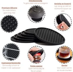 Castagnola Siliconen Onderzetters Met Houder – Onderzetters Voor Glazen – Onderzetters Design – Onderzettersset – Drink Onderzetters – Hoogwaardige Siliconen – Set Van 6 – Zwart -Merkloos Verkoopwinkel 1200x1175 12