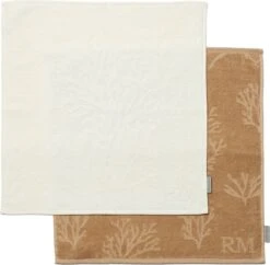 Riviera Maison Keukenhanddoeken Set Van 2, Keukendoeken Vierkant - RM Coral Reef Kitchen Towel - Beige / Wit - Katoen - 2 Stuks