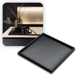 MIRO Houten Dienblad Vierkant - Decoratieve Dienbladen - Serveerblad - Sierblad - 36 X 36 CM - Zwart