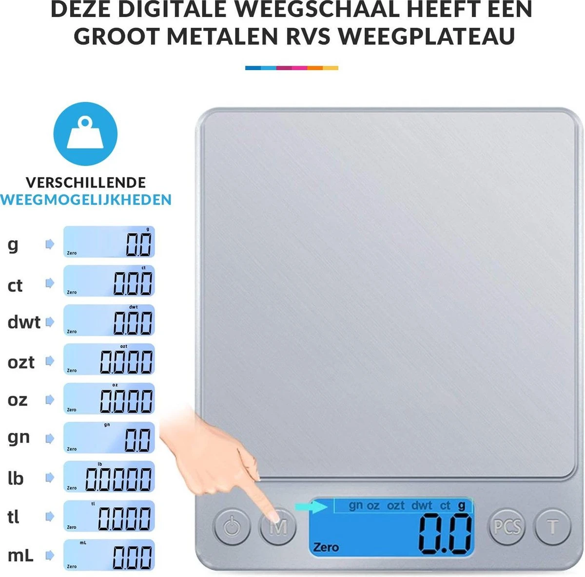 Keukenweegschaal Digitaal Met Kom - Precisie Weegschaal RVS - 2000g X 0.1g 3 Keukenweegschaal Digitaal Met Kom - Precisie Weegschaal RVS - 2000g X 0.1g - Afbeelding 3