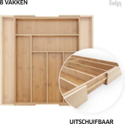 Gadgy Uitschuifbare Bestekbak - Uitschuifbare Bestekcassette Hout - Besteklade - Ladeverdeler - 6/8 Vakken - Bamboe -Merkloos Verkoopwinkel 1200x1186