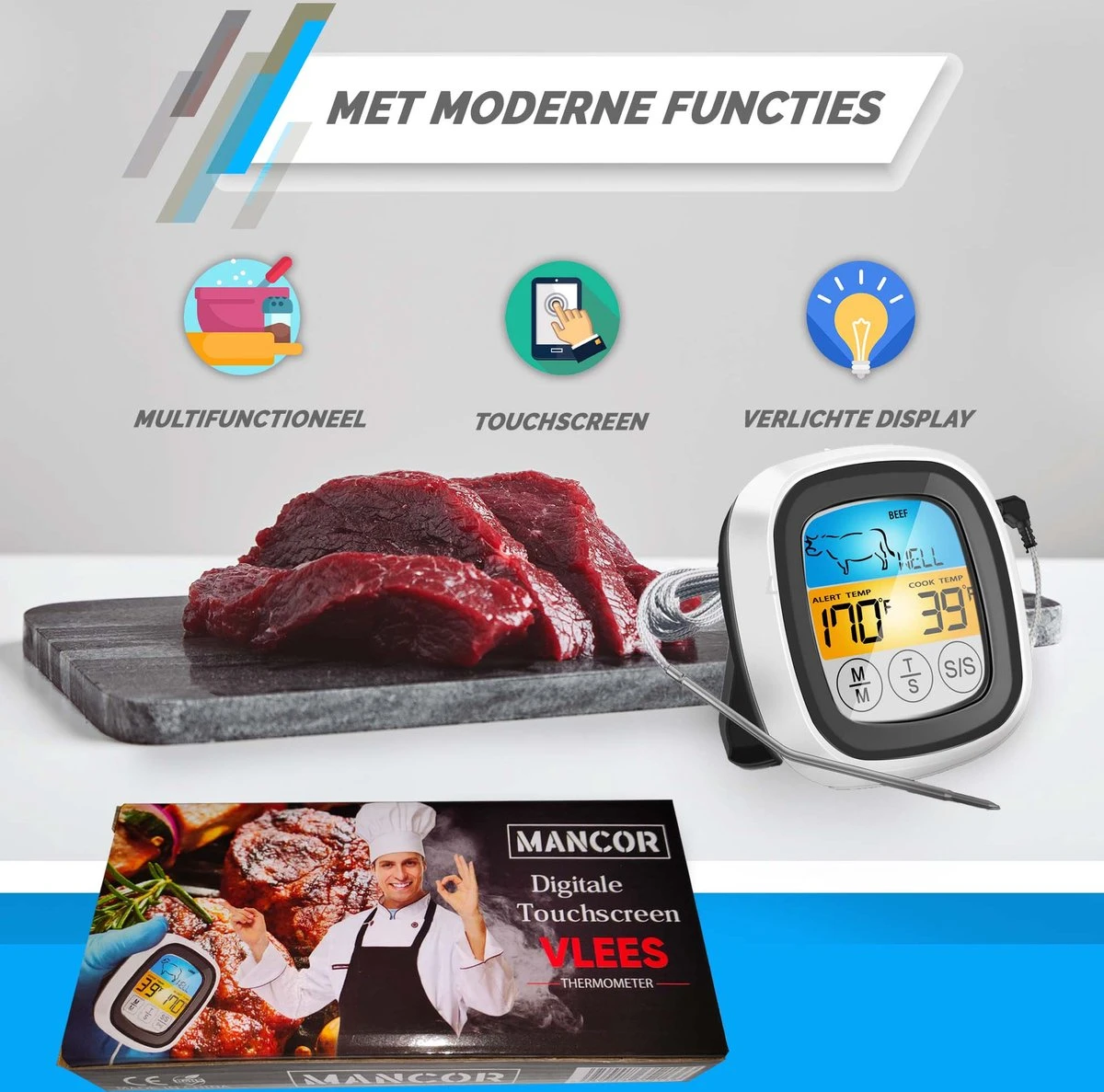 Mancor Digitale Vleesthermometer - Keukenthermometer - BBQ Thermometer - Oventhermometer 5 Mancor Digitale Vleesthermometer - Keukenthermometer - BBQ Thermometer - Oventhermometer - Afbeelding 5