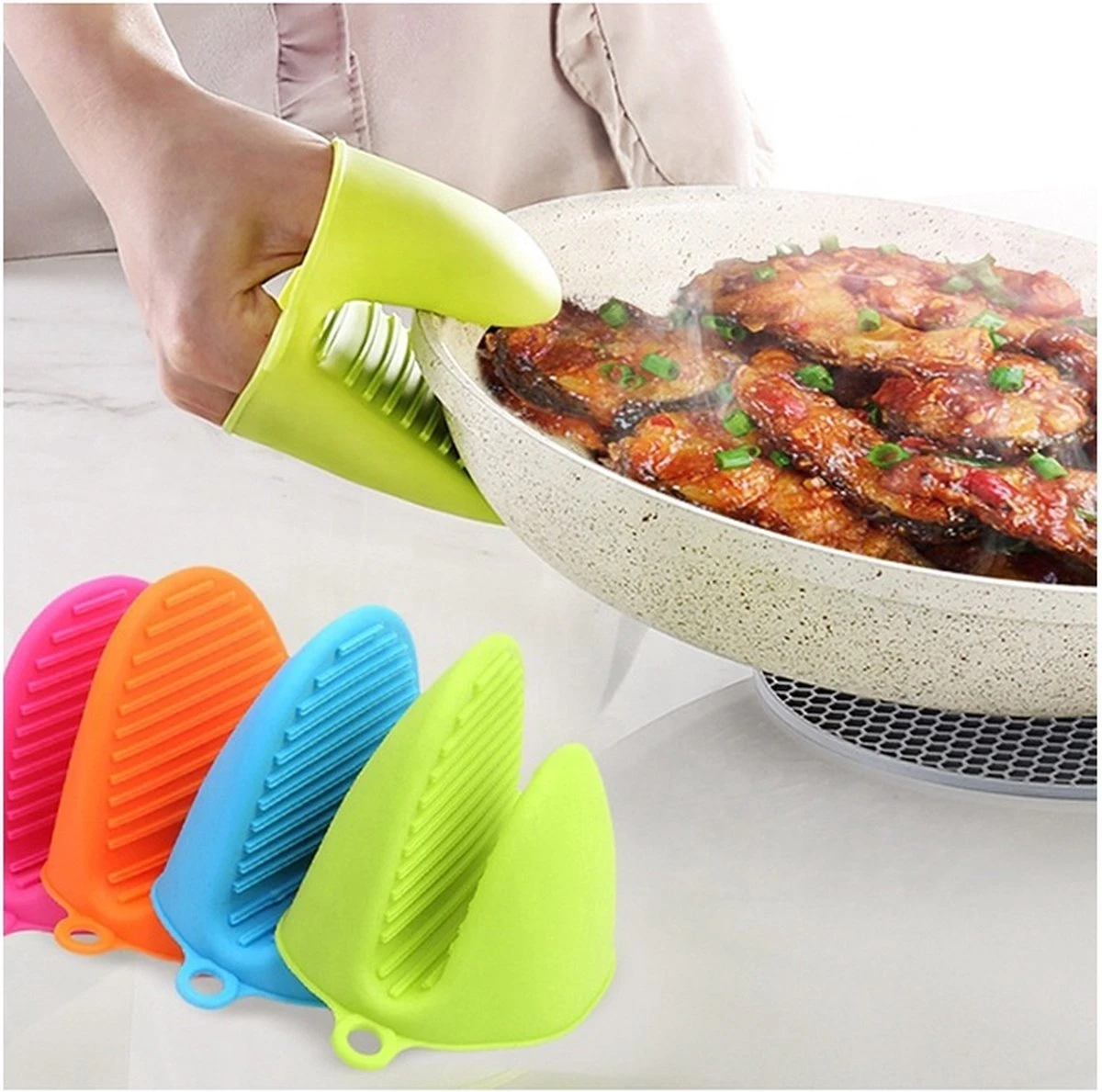 2x Pannenlap - Siliconen - Hittebestendig Tot 160º - Merkloos - Groen 4 2x Pannenlap - Siliconen - Hittebestendig Tot 160º - Merkloos - Groen - Afbeelding 4