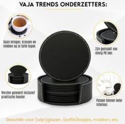 Vaja Trends Luxe Leren Onderzetters Voor Glazen - Met Houder - Set Van 10 - Zwart - Waterafstotend En Hittebestendig -Merkloos Verkoopwinkel 1200x1191 22