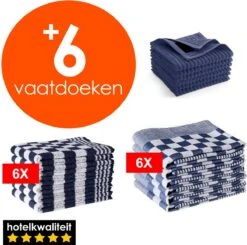 Zavelo 6x Theedoeken En 6x Keukendoeken Set + 6x VAATDOEKJES - 6x Theedoeken - 6x Keukendoeken - Blauw