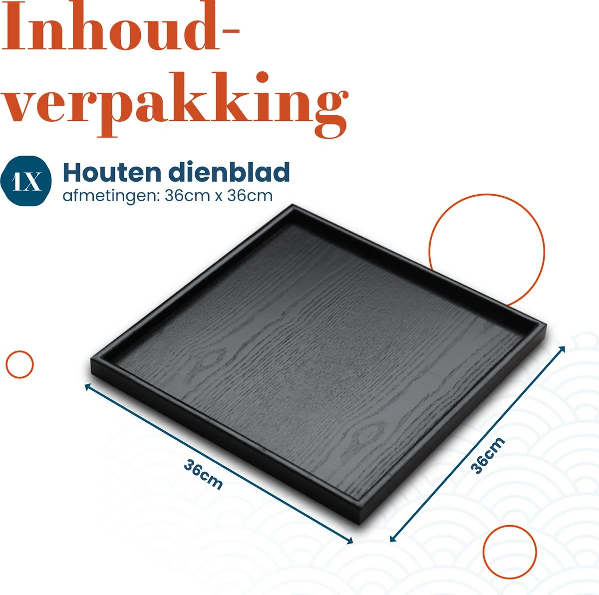 MIRO Houten Dienblad Vierkant - Decoratieve Dienbladen - Serveerblad - Sierblad - 36 X 36 CM - Zwart 3 MIRO Houten Dienblad Vierkant - Decoratieve Dienbladen - Serveerblad - Sierblad - 36 X 36 CM - Zwart - Afbeelding 3