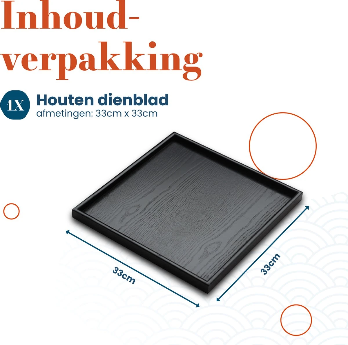 MIRO Houten Dienblad Vierkant - Decoratieve Dienbladen - Serveerblad - Sierblad - 33 X 33 CM - Zwart 3 MIRO Houten Dienblad Vierkant - Decoratieve Dienbladen - Serveerblad - Sierblad - 33 X 33 CM - Zwart - Afbeelding 3