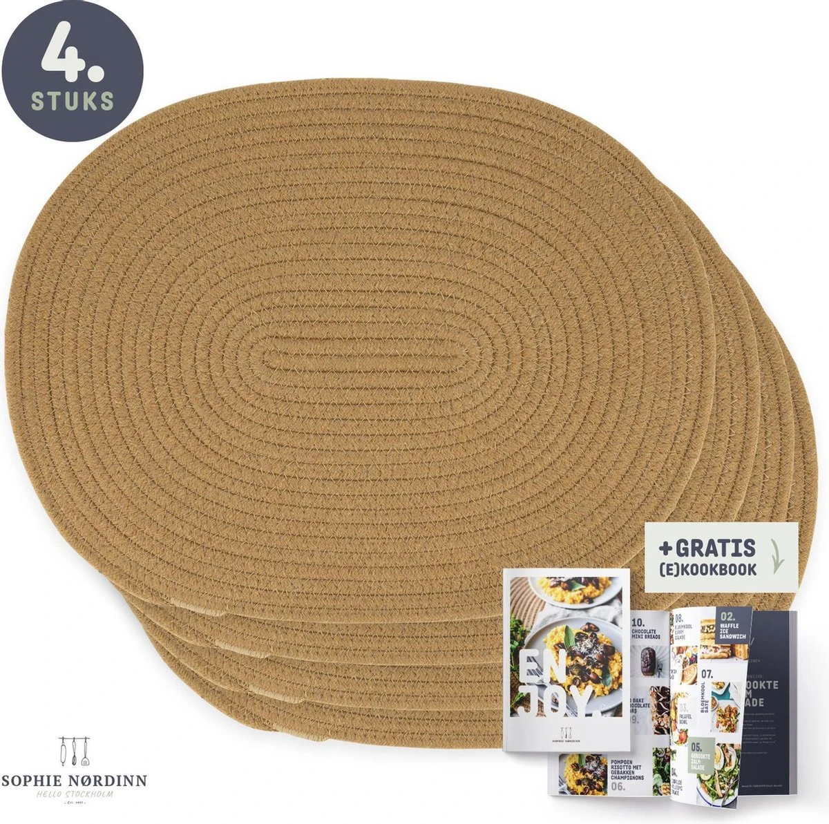 Placemats Van Sophie Nordinn® - Placemat Abisko (Jute) - Set (4 Stuks) Van Katoen - 43 Cm X 34 Cm 1 Placemats Van Sophie Nordinn® - Placemat Abisko (Jute) - Set (4 Stuks) Van Katoen - 43 Cm X 34 Cm