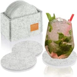 Soothe Onderzetters Voor Glazen - Vilt 10 Stuks – Lichtgrijs – Onderzetters Met Houder – Handgemaakt - Hittebestendig, Absorberend En Duurzaam