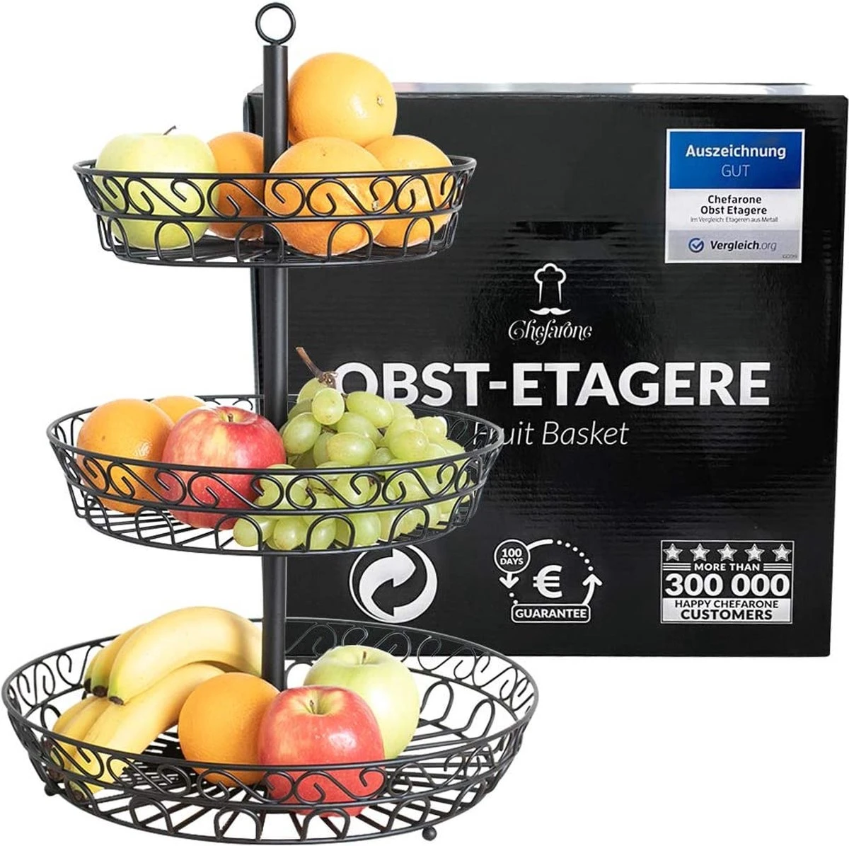 Chefarone Fruit Etagère 3 Laags - Fruitmand Metaal - Fruitschaal - Groentemand - Opberger - Zwart 9 Chefarone Fruit Etagère 3 Laags - Fruitmand Metaal - Fruitschaal - Groentemand - Opberger - Zwart - Afbeelding 9