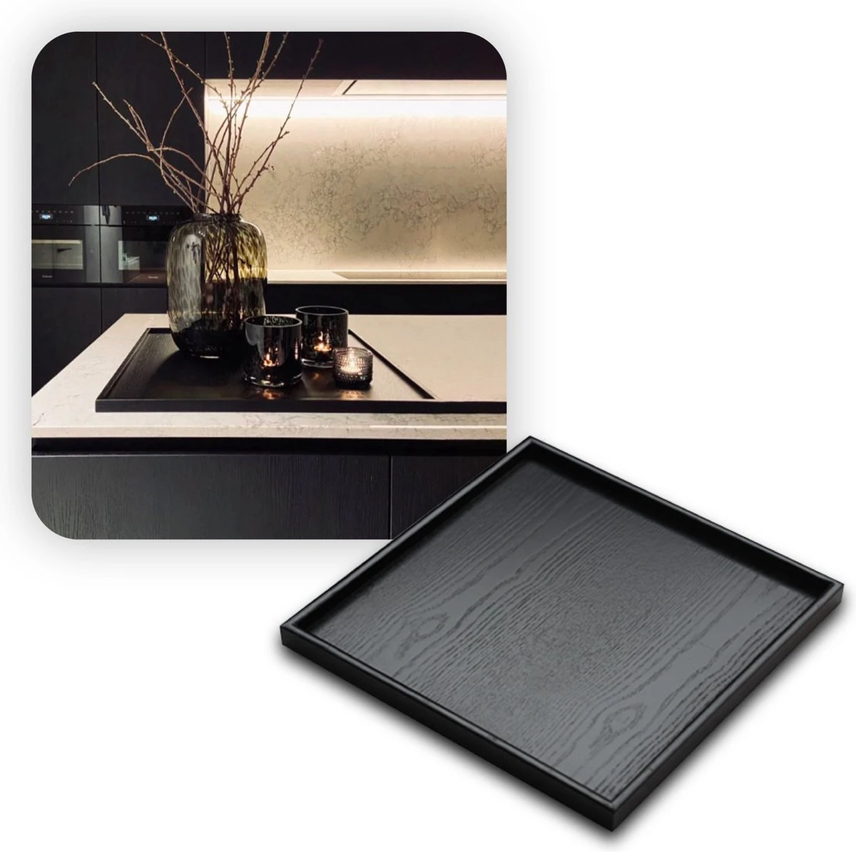 MIRO Houten Dienblad Vierkant - Decoratieve Dienbladen - Serveerblad - Sierblad - 30 X 30 CM - Zwart 1 MIRO Houten Dienblad Vierkant - Decoratieve Dienbladen - Serveerblad - Sierblad - 30 X 30 CM - Zwart