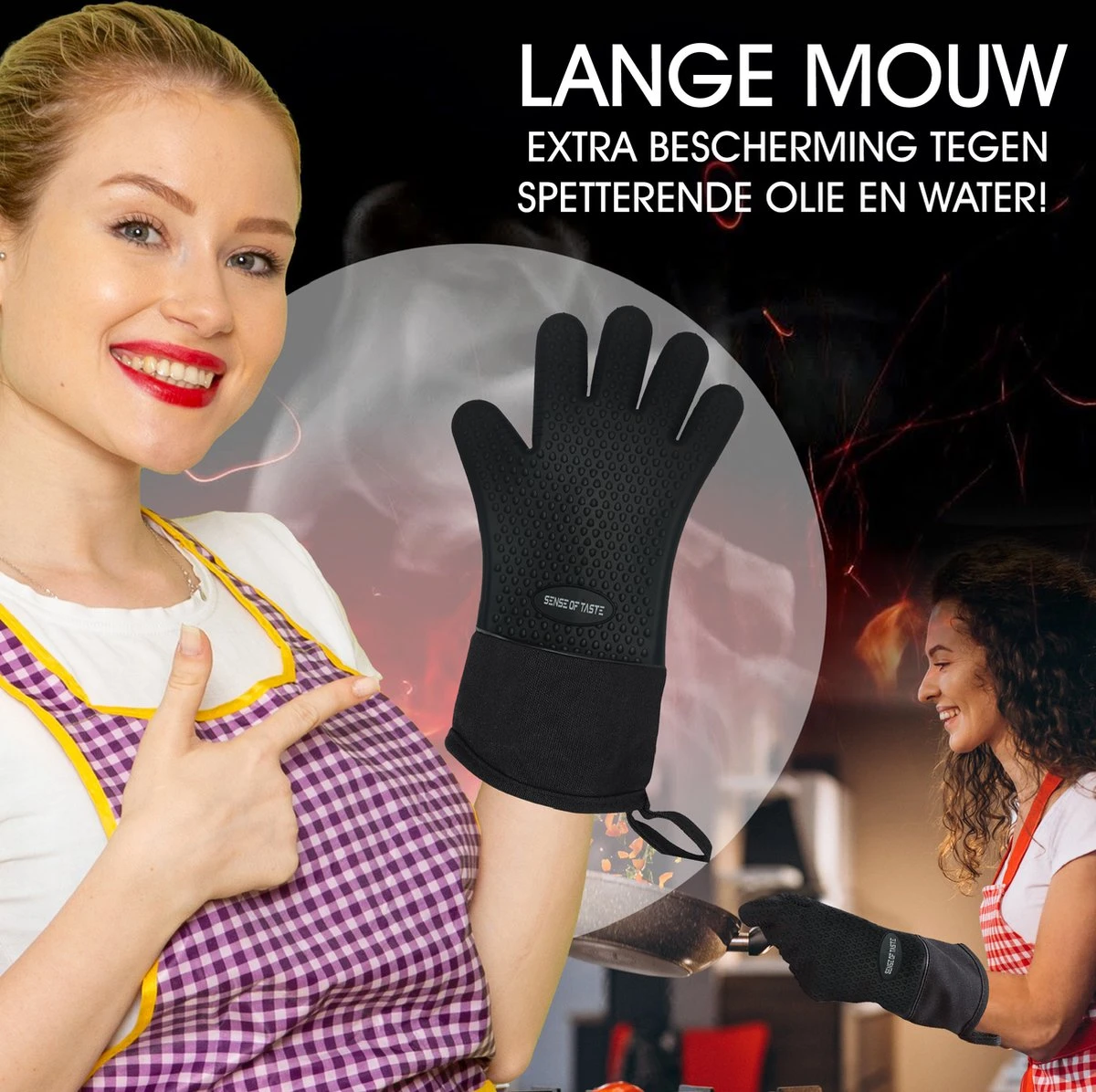 Sense Of Taste Ovenwanten - 2 Stuks - Ovenhandschoenen - Hittebestendig - 230°C - Siliconen - Zwart - Koken - Extra Lang 3 Sense Of Taste Ovenwanten - 2 Stuks - Ovenhandschoenen - Hittebestendig - 230°C - Siliconen - Zwart - Koken - Extra Lang - Afbeelding 3