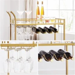 FURNIBELLA - Serveerwagen, Trolley Met Wielen, Glashouder, 2 Glazen Leggers, Bar Trolley, Wijn Trolley, Voor Keuken, Eetkamer, Bar, Goudkleurig LRC090A03 -Merkloos Verkoopwinkel 1200x1197 22