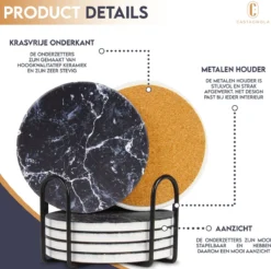 Castagnola Keramische Onderzetters Met Houder – Onderzetters Voor Glazen – Onderzetters Design – Onderzettersset – Drink Onderzetters – Keramisch – Kurk – Set Van 6 – Grijs/Zwart -Merkloos Verkoopwinkel 1200x1197 32
