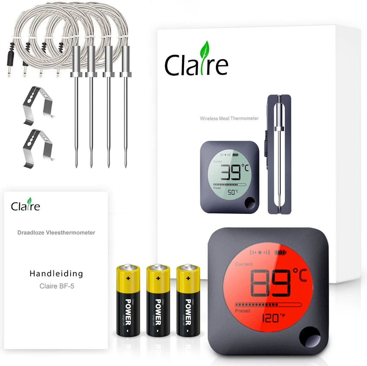 Claire BF-5 BBQ Thermometer - Vleesthermometer - Oventhermometer - Draadloos Met App - Incl. Batterijen En 4 Meetsondes 5 Claire BF-5 BBQ Thermometer - Vleesthermometer - Oventhermometer - Draadloos Met App - Incl. Batterijen En 4 Meetsondes - Afbeelding 5