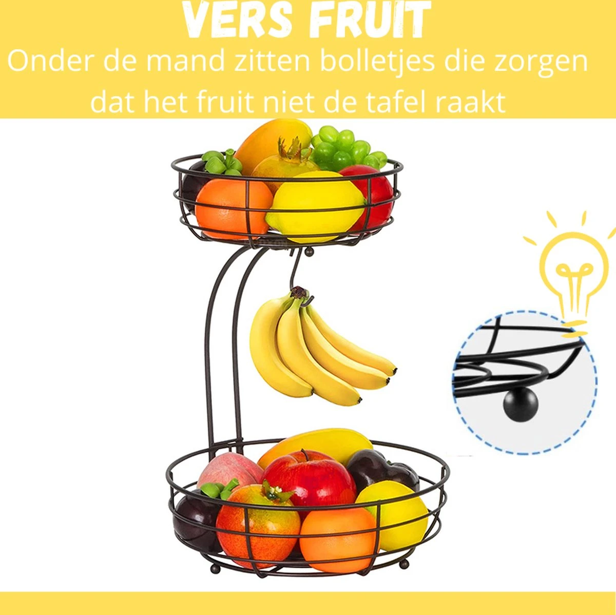 Tranic Fruitschaal - Fruitmand - Zwart Metaal - Etagere - Keuken Organizer 6 Tranic Fruitschaal - Fruitmand - Zwart Metaal - Etagere - Keuken Organizer - Afbeelding 6