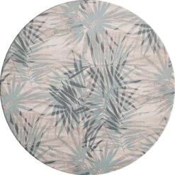 Merkloos Rond Tafelzeil - Ø 140 Cm - Tropische Bladeren - Grijsblauw