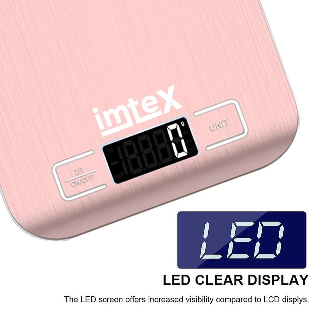Imtex Digitale Precisie Keukenweegschaal - Tot 5000 Gram (5kg) - RVS Rosé 5 Imtex Digitale Precisie Keukenweegschaal - Tot 5000 Gram (5kg) - RVS Rosé - Afbeelding 5