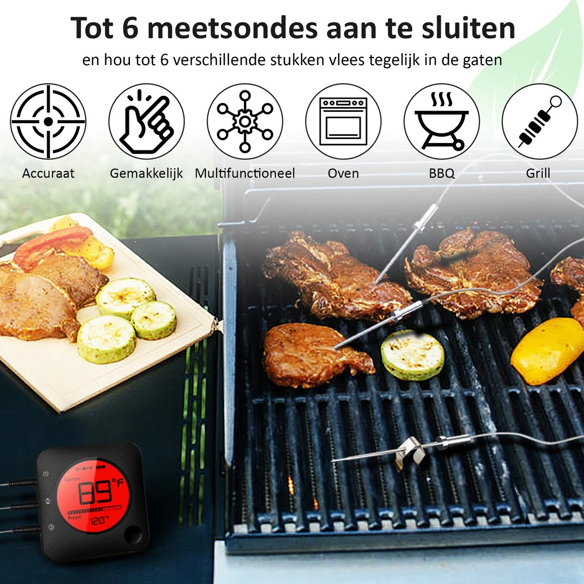 Claire BF-5 BBQ Thermometer - Vleesthermometer - Oventhermometer - Draadloos Met App - Incl. Batterijen En 4 Meetsondes 4 Claire BF-5 BBQ Thermometer - Vleesthermometer - Oventhermometer - Draadloos Met App - Incl. Batterijen En 4 Meetsondes - Afbeelding 4