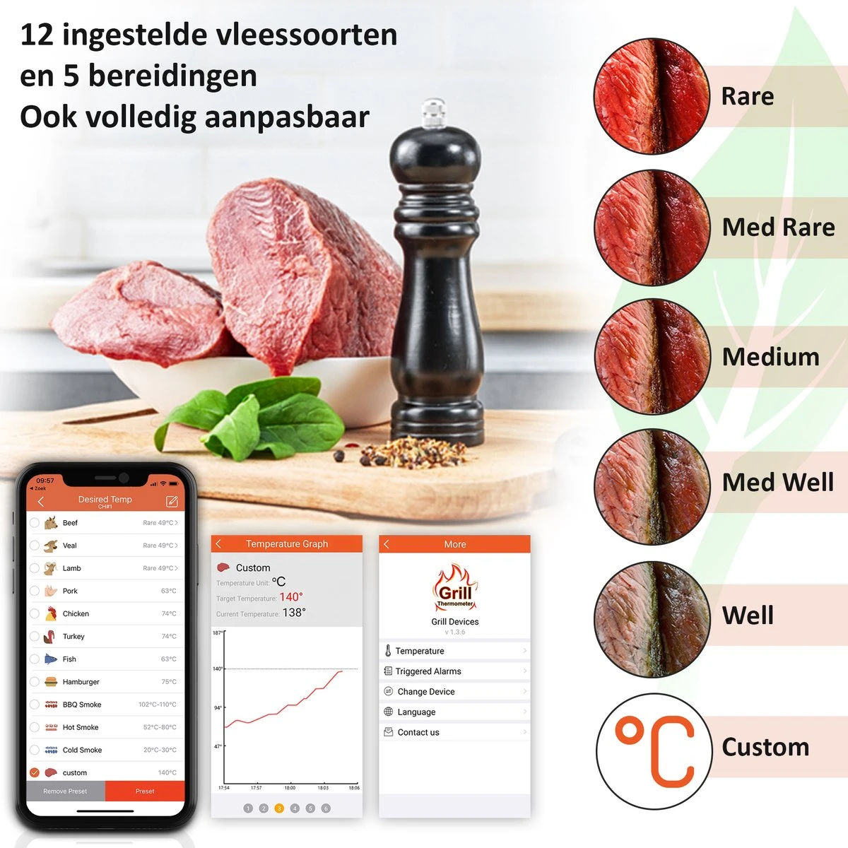 Claire BF-5 BBQ Thermometer - Vleesthermometer - Oventhermometer - Draadloos Met App - Incl. Batterijen En 4 Meetsondes 6 Claire BF-5 BBQ Thermometer - Vleesthermometer - Oventhermometer - Draadloos Met App - Incl. Batterijen En 4 Meetsondes - Afbeelding 6