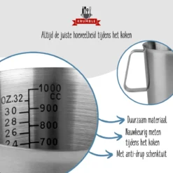 Krumble Maatbeker Met Schenktuit - Maatbekers - Meetbeker Voor Koken En Bakken - Maatkan - Kookgerei - Mengbeker - Blender Beker - RVS - 1 Liter - 12 X 15 X 13 Cm (Ixbxh) - Zilver -Merkloos Verkoopwinkel 1200x1200 1097