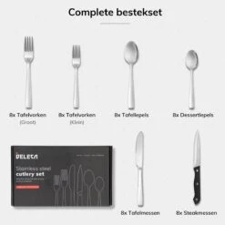 Deleca 8 Persoons Bestekset (48-delig) - Lepels, Messen, Vorken & Steakmessen - Vaatwasserbestendig - Zilver / RVS 19 Deleca 8 Persoons Bestekset (48-delig) - Lepels, Messen, Vorken & Steakmessen - Vaatwasserbestendig - Zilver / RVS -Merkloos Verkoopwinkel 1200x1200 113