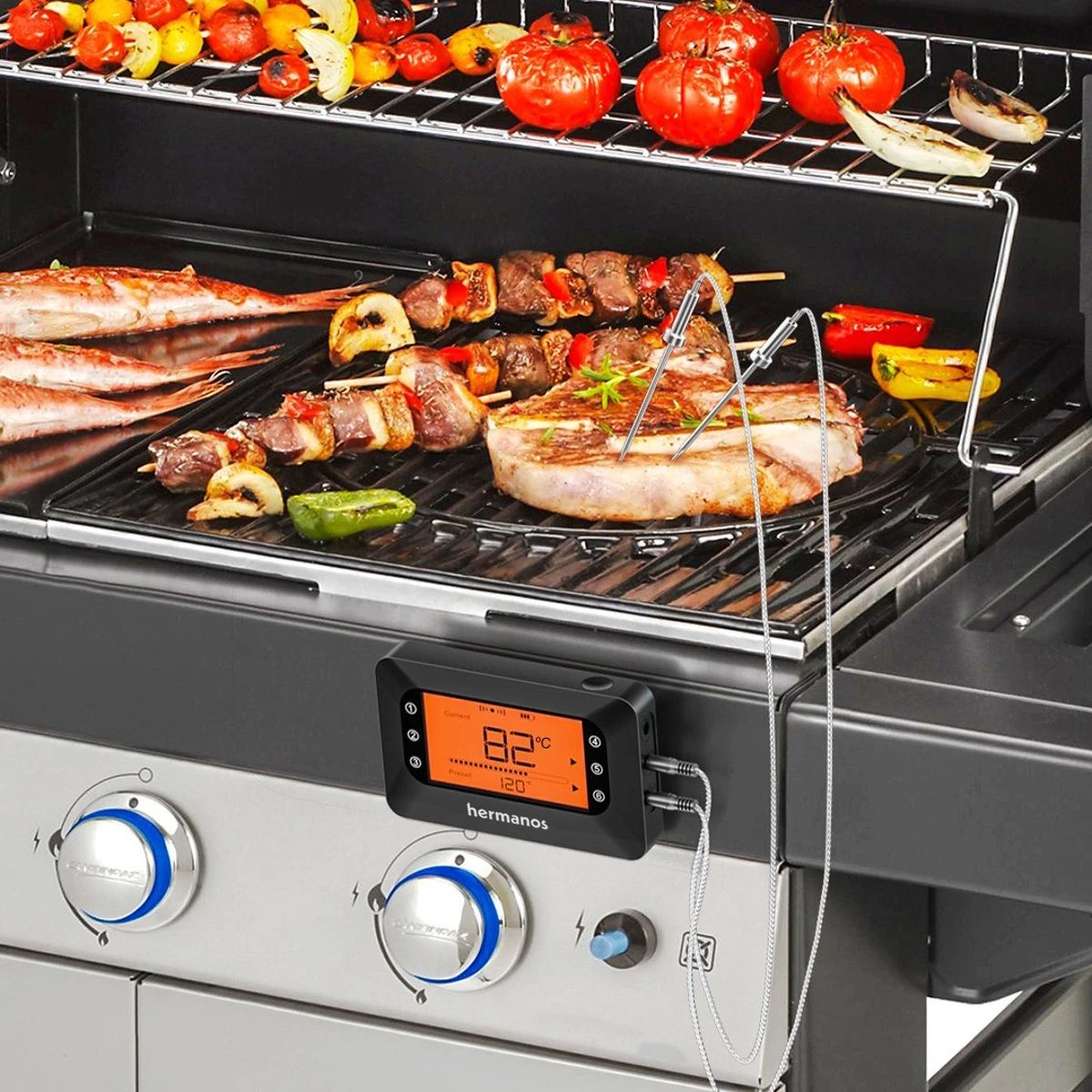 Hermanos® Digitale BBQ Thermometer Draadloos - Vleesthermometer - Oventhermometer - Bluetooth Met App - 6 Meetsondes - Magneet - Incl. Batterijen 4 Hermanos® Digitale BBQ Thermometer Draadloos - Vleesthermometer - Oventhermometer - Bluetooth Met App - 6 Meetsondes - Magneet - Incl. Batterijen - Afbeelding 4