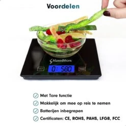 MaxedMore Digitale Keukenweegschaal Met Bluetooth En App - Digitale Precisie Weegschaal Voor Keuken - Tare / Tarra Functie - Weegt Tot 5000 Gram (5kg) - Werkt Op Batterijen - Smart Touch Bediening - Gemaakt Van Gehard Glas Met Antislip -Merkloos Verkoopwinkel 1200x1200 1209