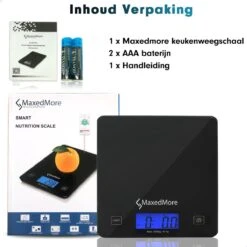 MaxedMore Digitale Keukenweegschaal Met Bluetooth En App - Digitale Precisie Weegschaal Voor Keuken - Tare / Tarra Functie - Weegt Tot 5000 Gram (5kg) - Werkt Op Batterijen - Smart Touch Bediening - Gemaakt Van Gehard Glas Met Antislip -Merkloos Verkoopwinkel 1200x1200 1213