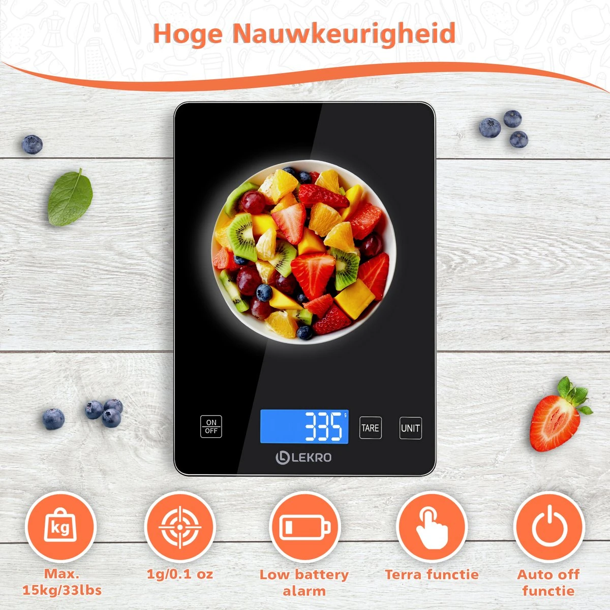 Lekro Digitale Precisie Keukenweegschaal – Weegschaal Keuken - 1gr-15kg – Tarra Functie - Zwart 2 Lekro Digitale Precisie Keukenweegschaal – Weegschaal Keuken - 1gr-15kg – Tarra Functie - Zwart - Afbeelding 2