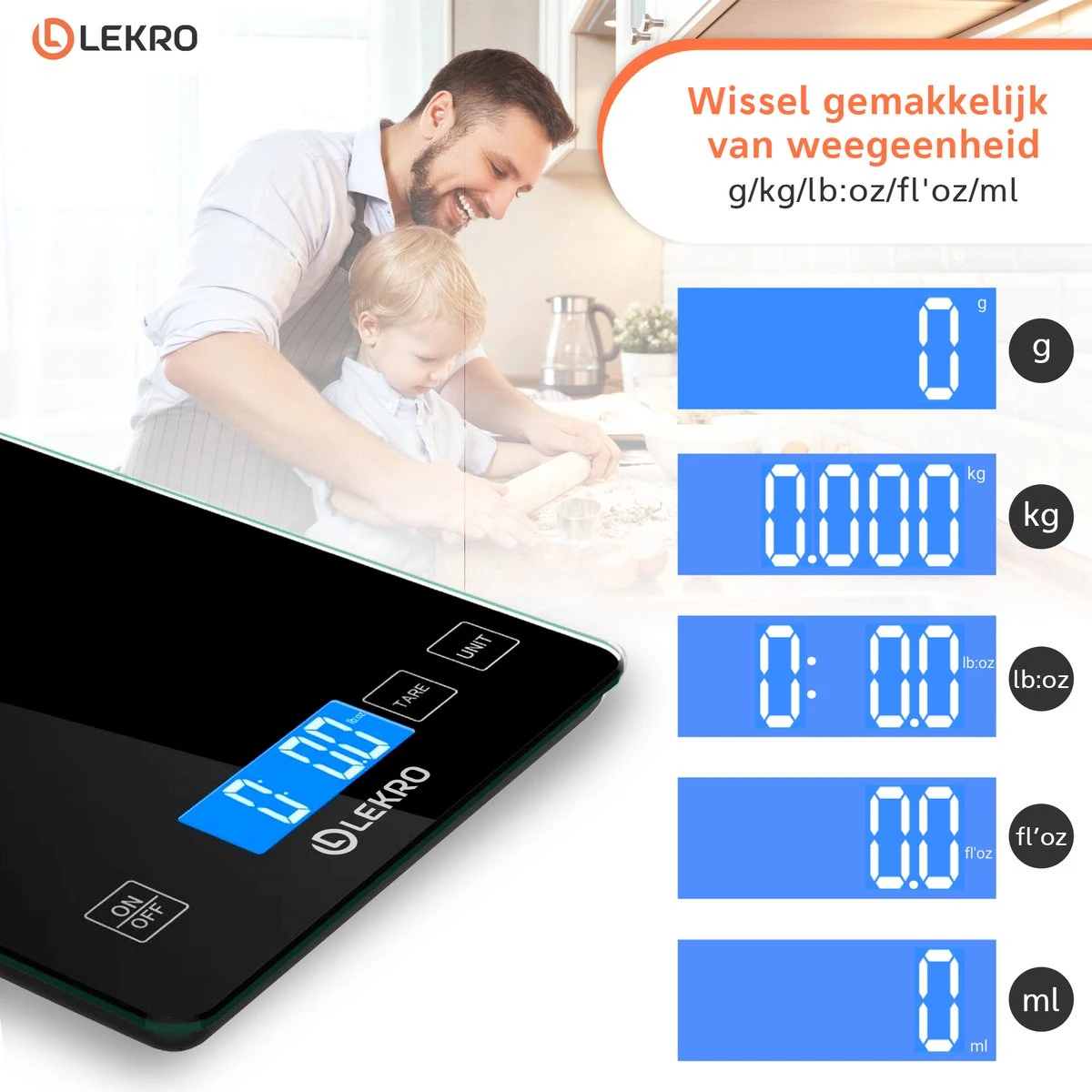 Lekro Digitale Precisie Keukenweegschaal – Weegschaal Keuken - 1gr-15kg – Tarra Functie - Zwart 5 Lekro Digitale Precisie Keukenweegschaal – Weegschaal Keuken - 1gr-15kg – Tarra Functie - Zwart - Afbeelding 5