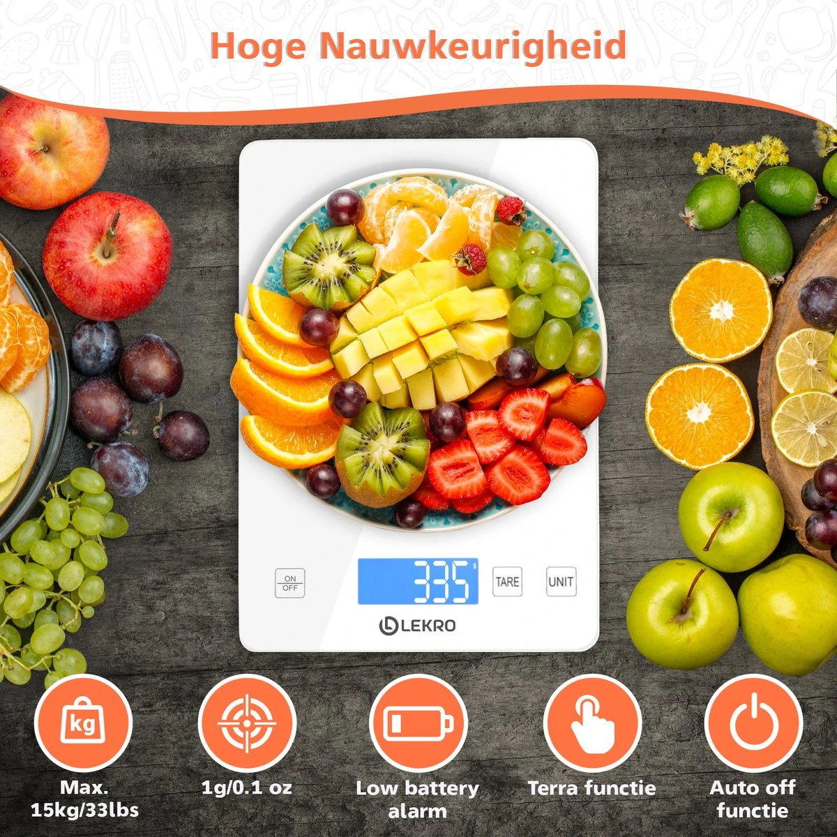 Lekro Digitale Precisie Keukenweegschaal – Weegschaal Keuken - 1gr Tot 15kg – Tarra Functie - Wit 2 Lekro Digitale Precisie Keukenweegschaal – Weegschaal Keuken - 1gr Tot 15kg – Tarra Functie - Wit - Afbeelding 2