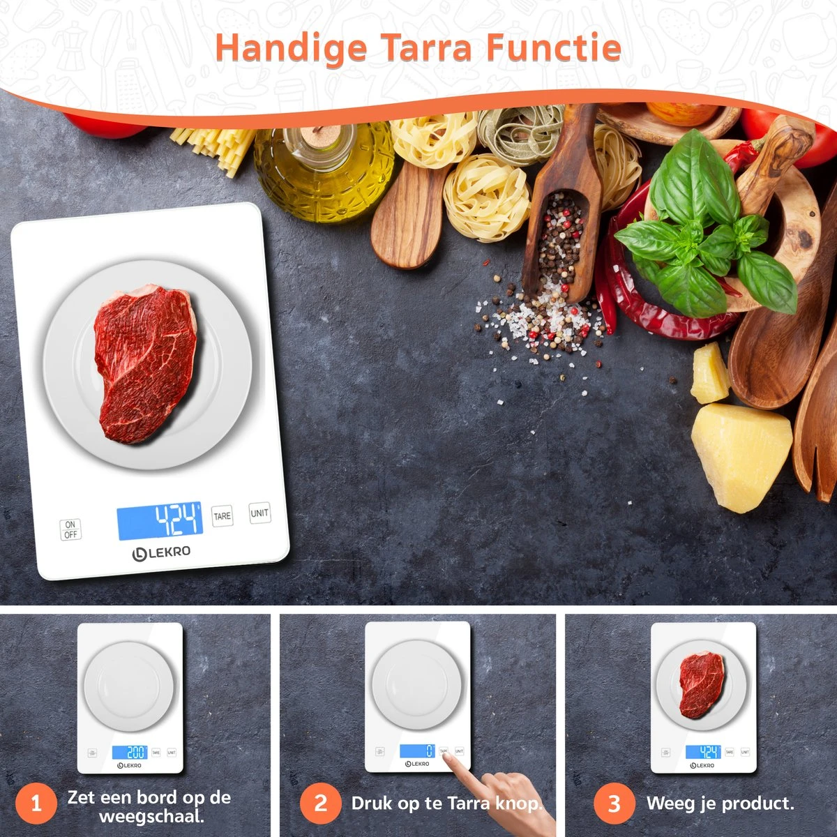 Lekro Digitale Precisie Keukenweegschaal – Weegschaal Keuken - 1gr Tot 15kg – Tarra Functie - Wit 8 Lekro Digitale Precisie Keukenweegschaal – Weegschaal Keuken - 1gr Tot 15kg – Tarra Functie - Wit - Afbeelding 8