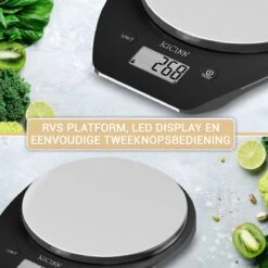 Kicinn Keukenweegschaal - Precisie Weegschaal - Digitale Keuken Weegschaal - 1gr Tot 5kg - Tarra Functie - Inclusief Batterijen - RVS/Zwart -Merkloos Verkoopwinkel 1200x1200 1348