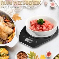 Kicinn Keukenweegschaal - Precisie Weegschaal - Digitale Keuken Weegschaal - 1gr Tot 5kg - Tarra Functie - Inclusief Batterijen - RVS/Zwart -Merkloos Verkoopwinkel 1200x1200 1350
