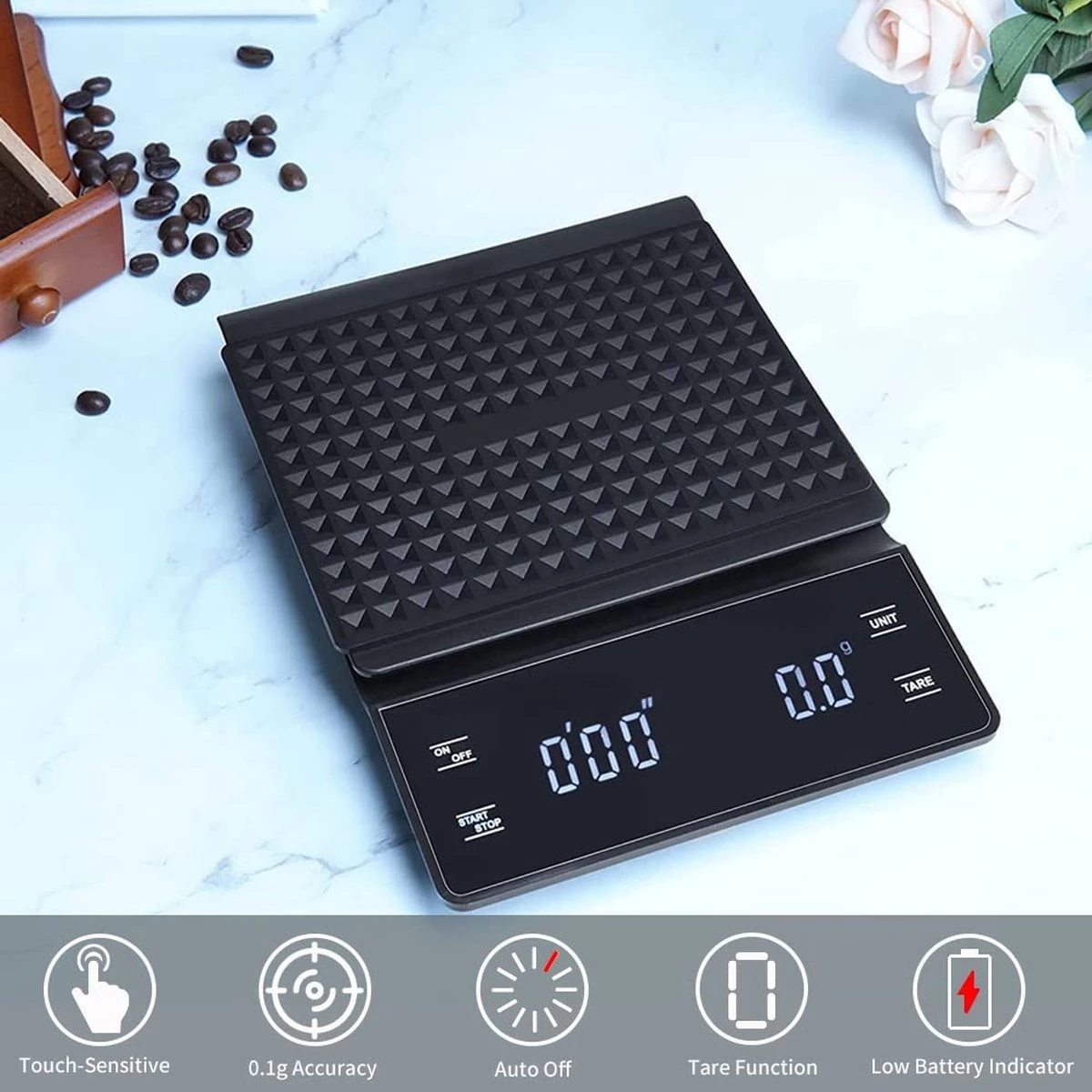IMTEX - Keukenweegschaal - Koffie Scale - Met Timer - LED Scherm - 3000 Gram - 3 Kilo - Zwart 1 IMTEX - Keukenweegschaal - Koffie Scale - Met Timer - LED Scherm - 3000 Gram - 3 Kilo - Zwart