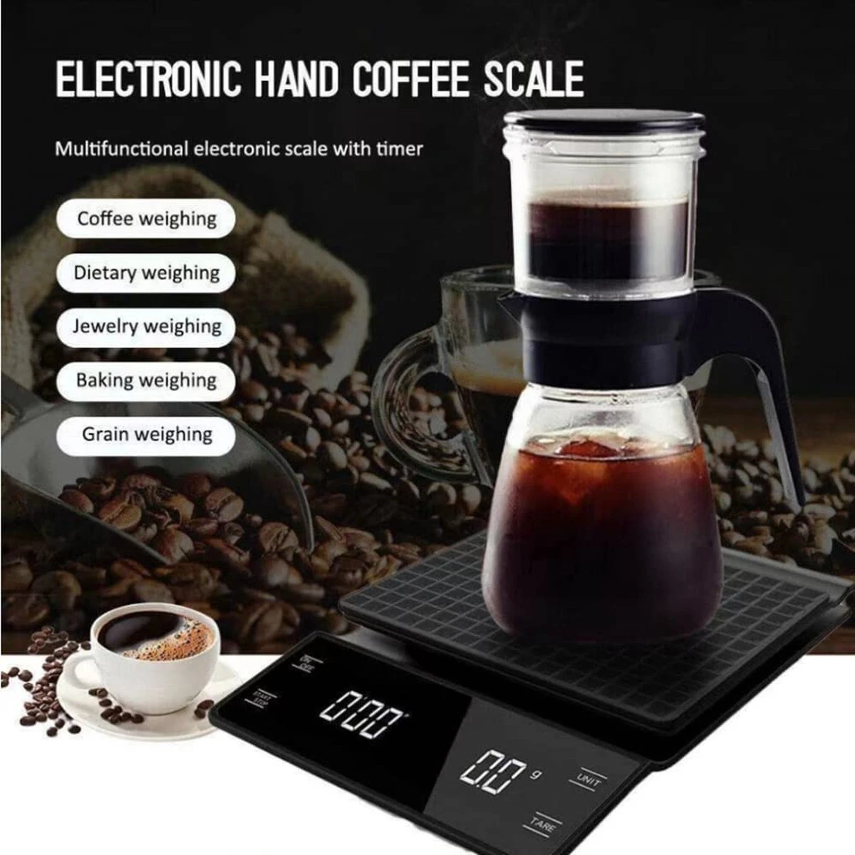 IMTEX - Keukenweegschaal - Koffie Scale - Met Timer - LED Scherm - 3000 Gram - 3 Kilo - Zwart 4 IMTEX - Keukenweegschaal - Koffie Scale - Met Timer - LED Scherm - 3000 Gram - 3 Kilo - Zwart - Afbeelding 4