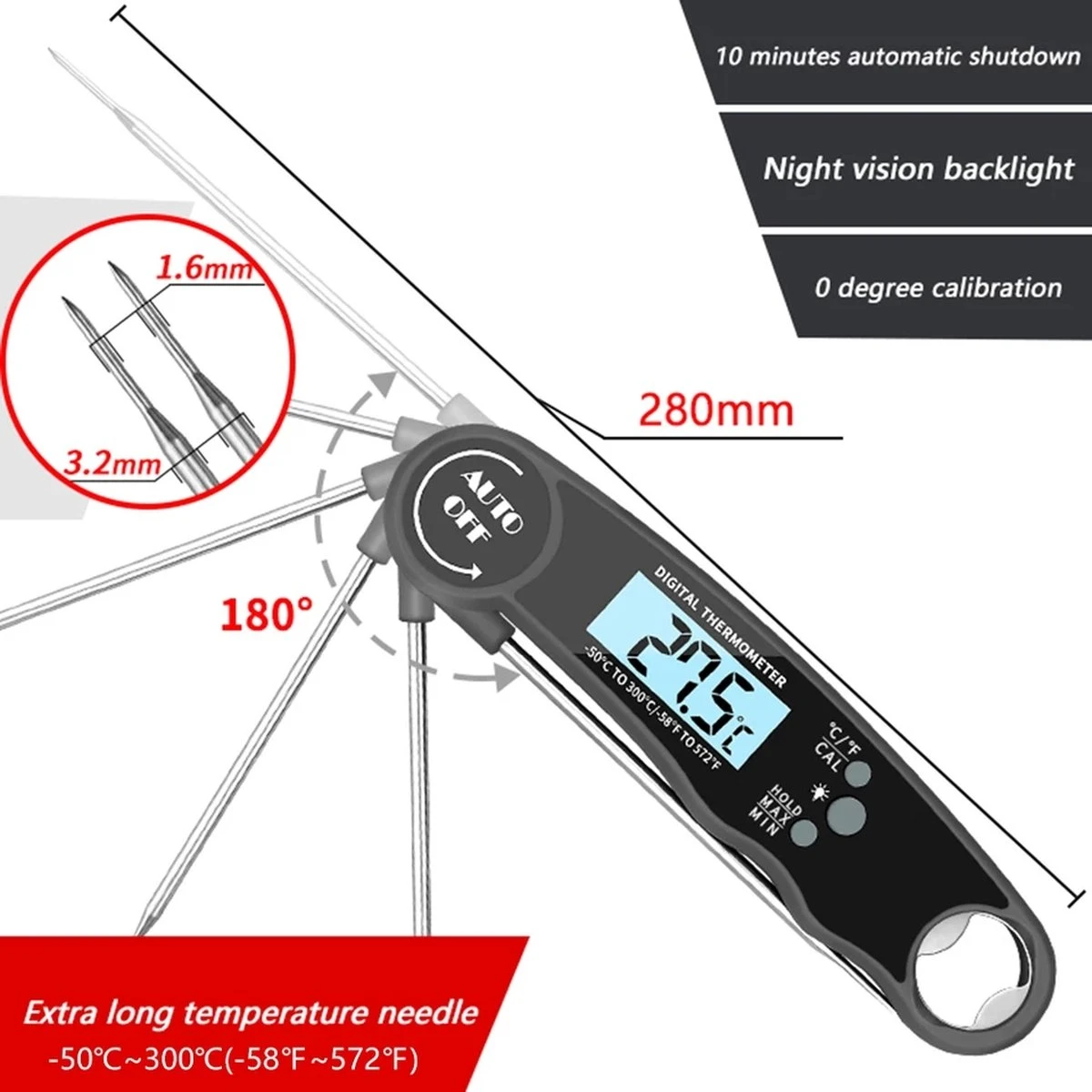 Digitale Thermometer Voor Keuken - Koken - Voedsel - Melk - Vlees - Flesopener - Digital - Bottle Opener 5 Digitale Thermometer Voor Keuken - Koken - Voedsel - Melk - Vlees - Flesopener - Digital - Bottle Opener - Afbeelding 5