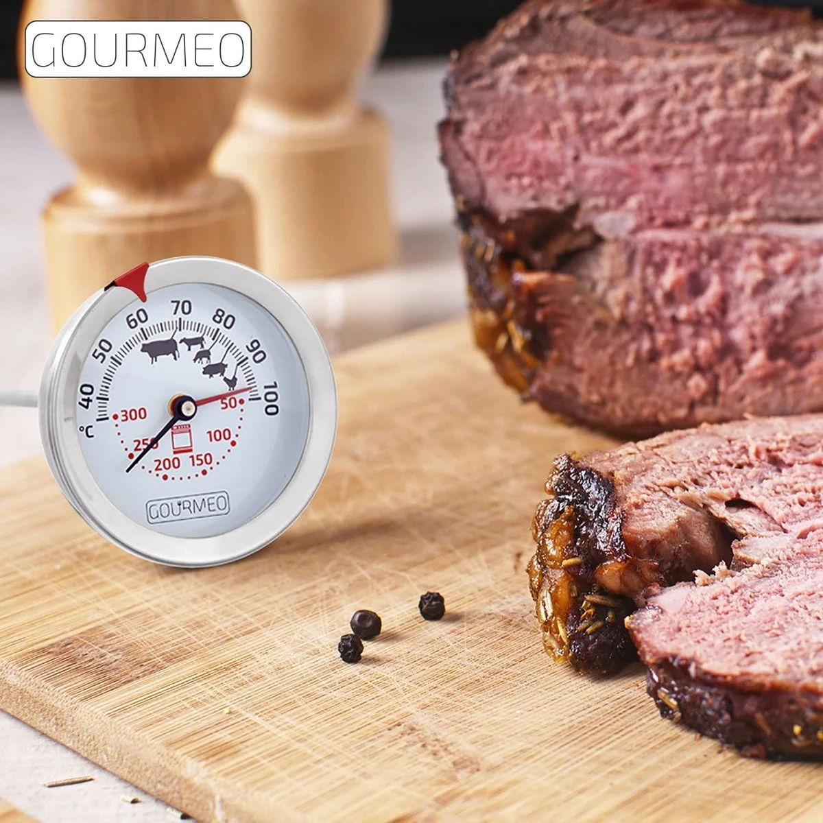 GOURMEO® 2-in-1 Vleesthermometer (vlees En Oventemperatuur) Van Roestvrij Staal Met Gaarpuntweergave, Braadthermometer, Grillthermometer, Oventhermometer 2 GOURMEO® 2-in-1 Vleesthermometer (vlees En Oventemperatuur) Van Roestvrij Staal Met Gaarpuntweergave, Braadthermometer, Grillthermometer, Oventhermometer - Afbeelding 2
