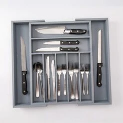 Merkloos Decopatent® Uitschuifbaar Bestekbak - Besteklade - 7 Vaks -> Uitschuifbaar Naar 9 Vakken - Bestekbakken Organizer - Bamboe - Grijs -Merkloos Verkoopwinkel 1200x1200 151