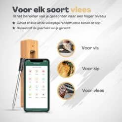Vulpes Kitchen® Vleesthermometer Pro - Draadloos - Bluetooth & App - 2 In 1 Oventhermometer - RVS & Fast Charger - 30 Meter -Merkloos Verkoopwinkel 1200x1200 1600