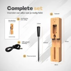 Vulpes Kitchen® Vleesthermometer Pro - Draadloos - Bluetooth & App - 2 In 1 Oventhermometer - RVS & Fast Charger - 30 Meter -Merkloos Verkoopwinkel 1200x1200 1604